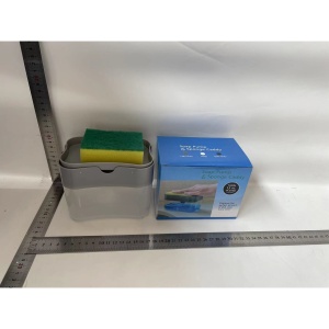 Dozator Flippy, Dispenser 2 in 1 pentru Detergent Lichid de Vase sau pentru Obiecte Sanitare cu Suport pentru Burete de Bucatarie ,14 x 10.5 x 10 cm, capacitate 380 ml, gri - Img 5