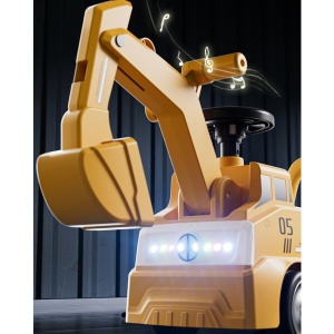 Excavator Manual pentru copii, Flippy, 3 ani, Sport, Claxon, Cutie Depozitare, Lumini, Scaun, 62x26x47 cm, Galben - Img 7