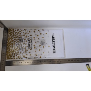 Fata de masa dreptunghiulara, Flippy, Impermeabila, Anti-pete, Pentru petreceri, nunti, botezuri, decoratiuni, 274x137cm, Gold/ Alb - Img 2