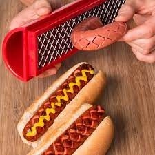 Feliator manual pentru hot-dog Flippy, crestare carnati si hot-dog, manual, potrivit pentru gratar, 29.5 x 6.5 cm, din inox si ABS, rosu - Img 4