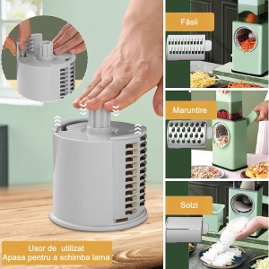 Feliator manual pentru legume Flippy, 3 lame din otel inxodabil, 3 tipuri de feliere, material carcasa ABS, latime maxima feliere 4 mm, baza de tip ventuza, usor si sigur de utilizat, 28.5 x 9,2 x 13.5 cm, verde - Img 3