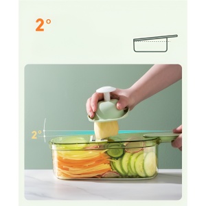 Feliator Multifunctional, Flippy, 6 in 1, pentru Fructe si Legume, 9 Piese, Maner, Lame de Inox, Recipient Stocare, Protectie Mana, ABS, 35x12x9.4 cm, Verde - Img 6