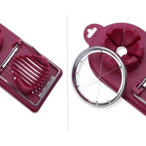 Feliator multifunctional Flippy pentru oua, mozzarela, fructe, 2 forme de feliere, agatatoare, 20 cm, Visiniu - Img 6