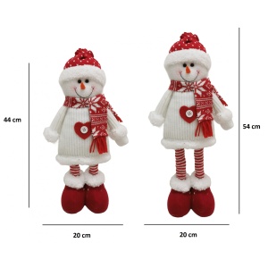 Figurina Decorativa, Pentru Craciun, Flippy, Om de Zapada, Picioare Telescopice, Inaltime Reglabila 44-54cm, Caciula cu Inimioare, Alb/Rosu - Img 2