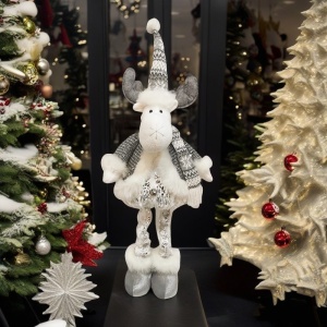 Figurina Decorativa, Pentru Craciun, Flippy, Ren, Picioare Telescopice, Inaltime Reglabila 52- 82 cm, Pantaloni Luciosi, Alb/Argintiu - Img 1