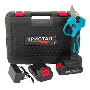 Foarfeca electrica pentru vita de vie, crengi, DDT-CRISTAL cu 2 Acumulatori 21 V, 2000 mAh, Albastru - Img 1