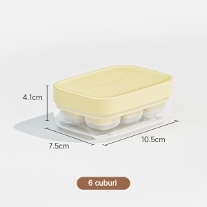 Forma pentru gheata cu presa Flippy, din silicon alimentar, 6 cuburi, caserola pentru depozitare, usor de folosit si curatat, 10.5 x 7.5 x 4.1 cm, galben - Img 6