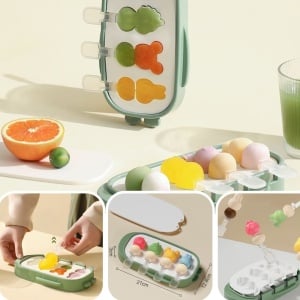Forma pentru inghetata Flippy, 4 compartimente, forme cu animalute, materialsilicon si ABS, 21 x 12.8 x 3cm, verde - Img 2