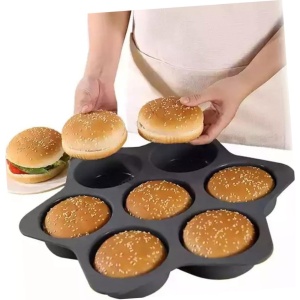Forme de Silicon pentru Copt, Flippy, 7 Forme Rotiunde, pentru Burgeri si Prajituri, 38.5 x 4 cm, Negru - Img 3