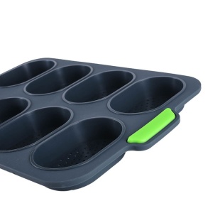 Forme de Silicon pentru Copt, Flippy, 8 Forme Ovale, pentru Paine si Prajituri, 34.5 x 23.8 x 2.5 cm, Negru/Verde - Img 4