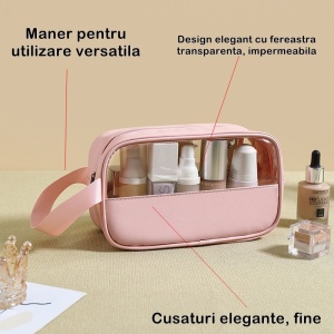 Geanta cosmetice Flippy, pentru voiaj sau organizare, 22 x 12 x 8 cm, roz - Img 5