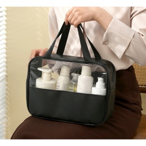 Geanta cosmetice Flippy, pentru voiaj sau organizare, material PVC/textil, impermeabila, portabila, 30X21X12 cm, negru - Img 5