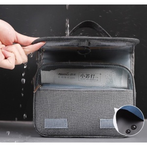 Geanta cosmetice voiaj, Flippy, material panza, impermeabil, 3 compartimente, cu agatatoare, Gri, 47 x 28 x 20 cm - Img 4