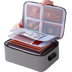 Geanta Flippy pentru Depozitare Acte si Documente, Facturi, Carduri, cu Cod de Securitate, 2 Compartimente, Impermeabila, 37 x 10.5 x 27 cm, Gri - Img 4