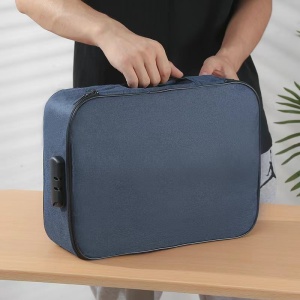 Geanta Flippy pentru Depozitare Acte si Documente, Facturi, Carduri, cu Cod de Securitate, 2 Compartimente, Impermeabila, 37 x 10.5 x 27 cm, Albastru Marin - Img 7