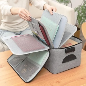 Geanta Flippy pentru Depozitare Acte si Documente, Facturi, Carduri, cu Cod de Securitate, 5 Compartimente, Impermeabila, 37 x 20 x 27 cm, Gri - Img 9