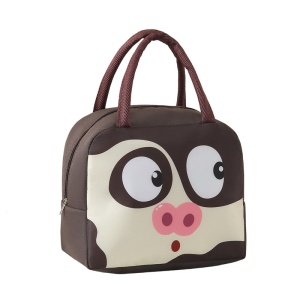 Geantă Frigorifică, Flippy, cu Desene Animat, Portabilă pentru Copii, de Prânz, din Pânză Oxford, 22x14x19 cm, Model Porc, Maro - Img 1