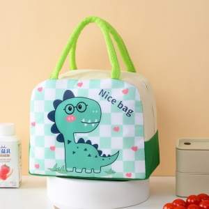 Geanta Termoizolanta pentru Copii, Flippy, 23x13x19 cm, Model Imprimeu Dinozaur, din Folie de Aluminiu si Panza Oxford, Verde - Img 6