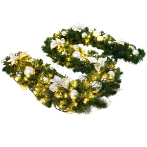 Ghirlanda decorativa Craciun cu Globuri si funde argintii, Flippy, 2,70 m, Verde - Img 1