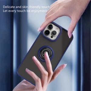 Husa Anti Fall Metal Bracket pentru Apple iPhone 12/ 12 Pro, Rezistenta la socuri, Margini colorate, Cu inel de prindere magnetic, Flippy, Albastru - Img 3