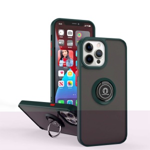 Husa Anti Fall Metal Bracket pentru Apple iPhone 14 Pro, Rezistenta la socuri, Margini colorate, Cu inel de prindere magnetic, Flippy, Verde - Img 3