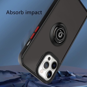 Husa Anti Fall Metal Bracket pentru Apple iPhone 14, Rezistenta la socuri, Margini colorate, Cu inel de prindere magnetic, Flippy, Negru - Img 3