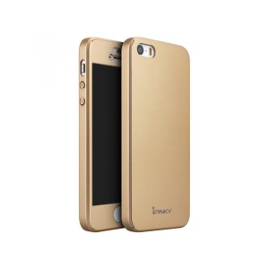 Husa Apple iPhone 5/5S/SE IPAKY Full Cover 360 Auriu cu Folie Cadou - Img 6