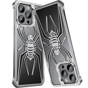 Husa de Protectie Compatibila iPhone 15 Pro, cu Suport Metalic pentru Camera, Armor Protective Series, Flippy, Antisoc, Protectie de Metal pe Margini, Model Paianjen, Negru Gri - Img 3