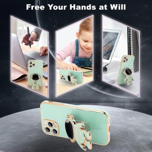 Husa de Protectie TPU 2in1, Flippy, pentru Apple iPhone 14 Pro Max, Astronaut cu Suport, Antisoc, Rezistenta la Impact, Protectie Camera, Verde - Img 3
