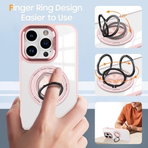 Husa de Protectie TPU, Flippy, pentru iPhone 16 Pro Max, Anticadere, cu Incarcare Wireless, Tehnologie Magsafe, Inel Magnetic Rotativ cu Functie de Suport, Transparent-Roz - Img 4