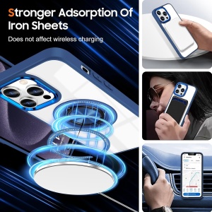 Husa de Protectie TPU, Flippy, pentru iPhone 16 Pro Max, cu Incarcare Wireless, Tehnologie Magsafe, Inel Magnetic Rotativ cu Functie de Suport, Transparent-Albastru Inchis - Img 6