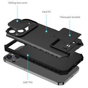 Husa Defender cu Stand pentru Samsung Galaxy S22 Plus, Negru, Suport reglabil, Antisoc, Protectie glisanta pentru camera, Flippy - Img 6