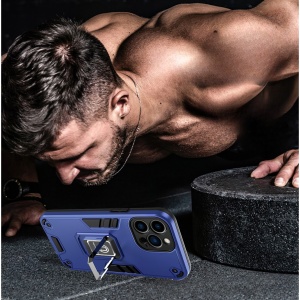 Husa Iron Warriors pentru iPhone 13, Flippy, Hybrid Ring Holder Kickstand, Albastru inchis - Img 4