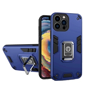 Husa Iron Warriors pentru iPhone 13 Pro, Flippy, Hybrid Ring Holder Kickstand, Albastru inchis - Img 1