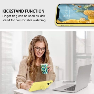 Husa protectie Flippy compatibila cu Apple iPhone 11 Pro Liquid Silicone Ring cu suport rotativ Galben - Img 5