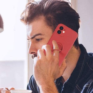 Husa protectie Flippy compatibila cu Apple iPhone 12 Mini Liquid Silicone Ring cu suport rotativ Rosu - Img 3