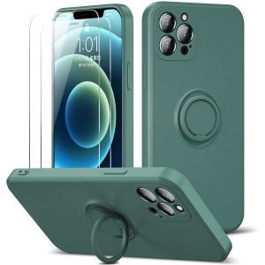 Husa protectie Flippy compatibila cu Apple iPhone 12 Pro Liquid Silicone Ring cu suport rotativ Verde - Img 9