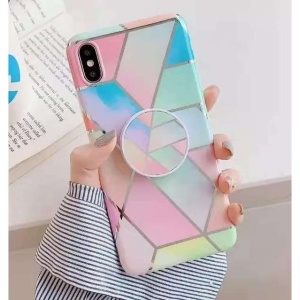 Husa protectie pentru Apple iPhone XR Soft IMD TPU Marble Geometric Roz Suport inclus - Img 3