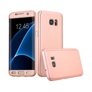 Husa Samsung Galaxy A7 2017 Full Cover 360 Roz Auriu + Folie de protectie - Img 3