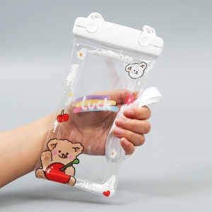 Husa subacvatica Fruity Waterproof Flippy, Snowproof, Universala, Impermeabila, cu Snur, pentru telefon sau documente, Cherry Bear, Alb - Img 4