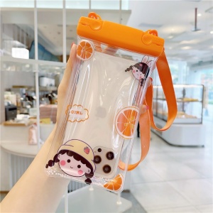 Husa subacvatica Fruity Waterproof Flippy, Snowproof, Universala, Impermeabila, cu Snur, pentru telefon sau documente, Orange Girl 2, Oranj - Img 3