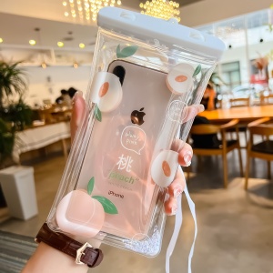 Husa subacvatica Glitter Kids Waterproof Flippy, Snowproof, Universala, cu Snur, pentru telefon sau documente, Peach, Alb - Img 3
