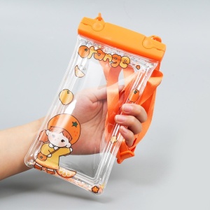 Husa subacvatica Waterproof Flippy, Snowproof, Universala, Impermeabila, pentru telefon sau documente, cu snur, Orange Girl, Portocaliu - Img 6