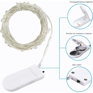 Instalatie Craciun, 1 metru, 10 LED-uri, Multicolor, cu baterii, fir aliaj zinc, liniar, interior/exterior, Flippy - Img 4