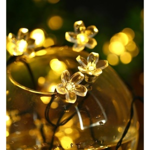 Instalatie Craciun, 5 metri, 20 Becuri LED tip Flori de cires, pentru exterior cu incarcare solara, Alb cald, Flippy - Img 2