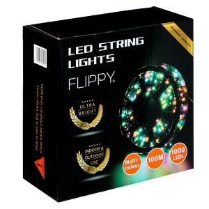Instalatie Craciun liniara cu transformator, 100m, multicolor, 1000 LED-uri, fir negru, 8 jocuri de lumini, Flippy - Img 3