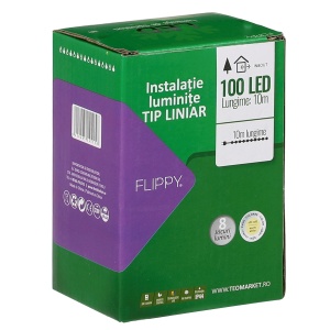 Instalatie Craciun liniara, cu transformator 31V, 10m, alb cald, 100 LED-uri V5, 8 jocuri de lumini, Fir verde, Flippy - Img 2