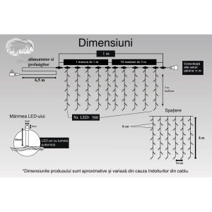 Instalatie Craciun Profesionala de Exterior IP65, Tip Perdea, 1m x 5m, 500 Led-uri Mari, Alb cald, cu flash, Alimentator si prelungitor 6,5 m, Interconectabila, Fir negru, Flippy - Img 12
