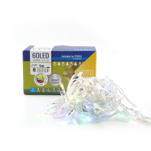 Instalatie Craciun, Tip Perdea, 1 m x 1 m, 60 LED-uri, Multicolor, Controler, 8 jocuri de lumini, Interconectabila, Fir transparent, Interior/ Exterior, Yoto - Img 2