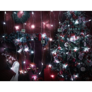Instalatie Craciun, Tip Perdea, IP44, 1 m x 1 m, 60 LED-uri, Alb rece, 8 jocuri de lumini, Transformator, Interconectabila, Prelungitor 3 m inclus, Fir transparent, Interior/ Exterior, Flippy - Img 5